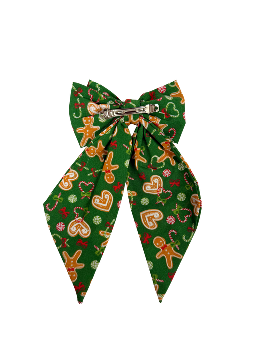 Green Gingerbread Man Christmas Hair Bow