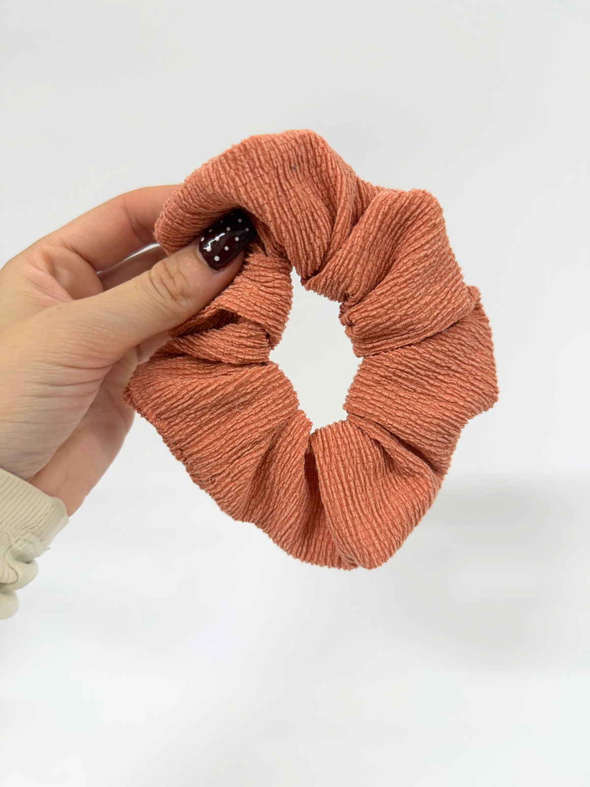 Salmon Pink Jersey Plisse Hair Scrunchie