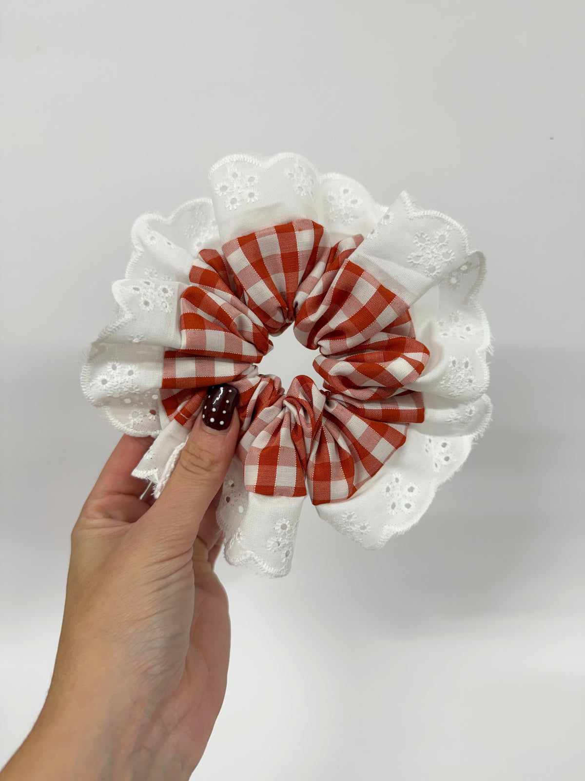 Burnt Orange Gingham Oversized Ruffle Scrunchie
