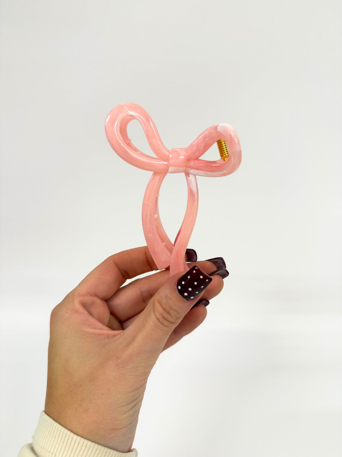 Pink Marble Bow Claw Clip