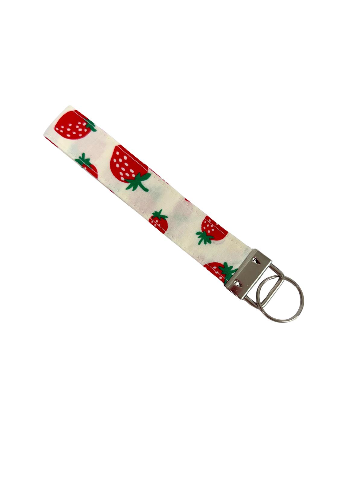 Cream Strawberry Keychain Wristlet