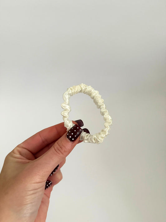 Ivory Satin Skinny Scrunchie