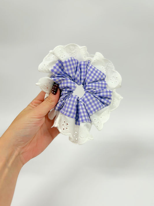Lilac Gingham Oversized Ruffle Scrunchie