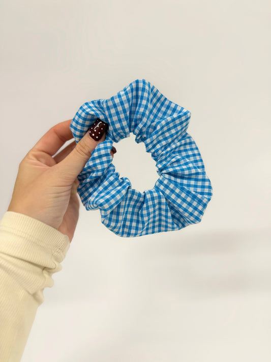 Turquoise Blue Gingham Large Scrunchie