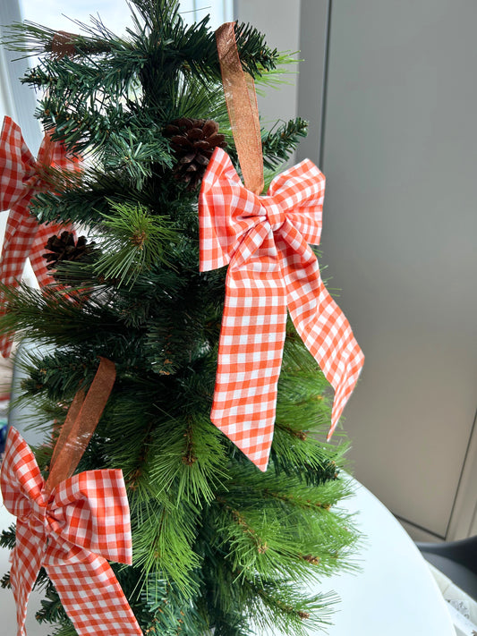 Orange Gingham Christmas Tree Bow