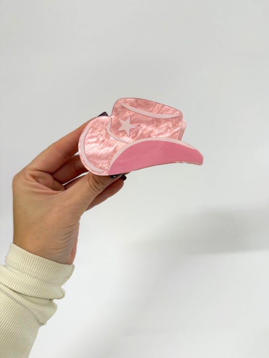 Cowgirl Pink Hat Claw Clip