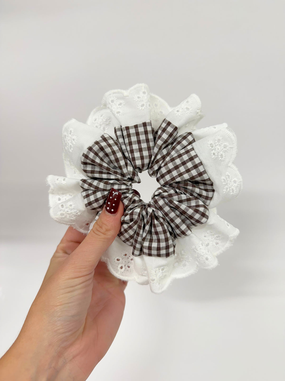 Brown Gingham Oversized Ruffle Scrunchie