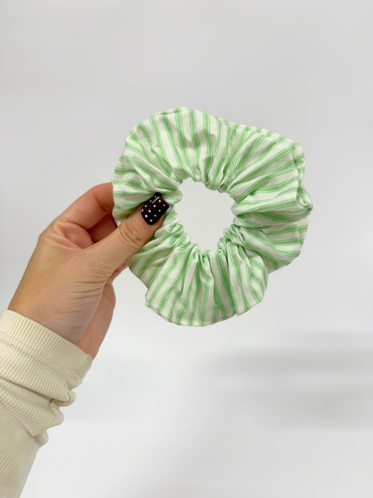 White & Green Striped Large Scrunchie