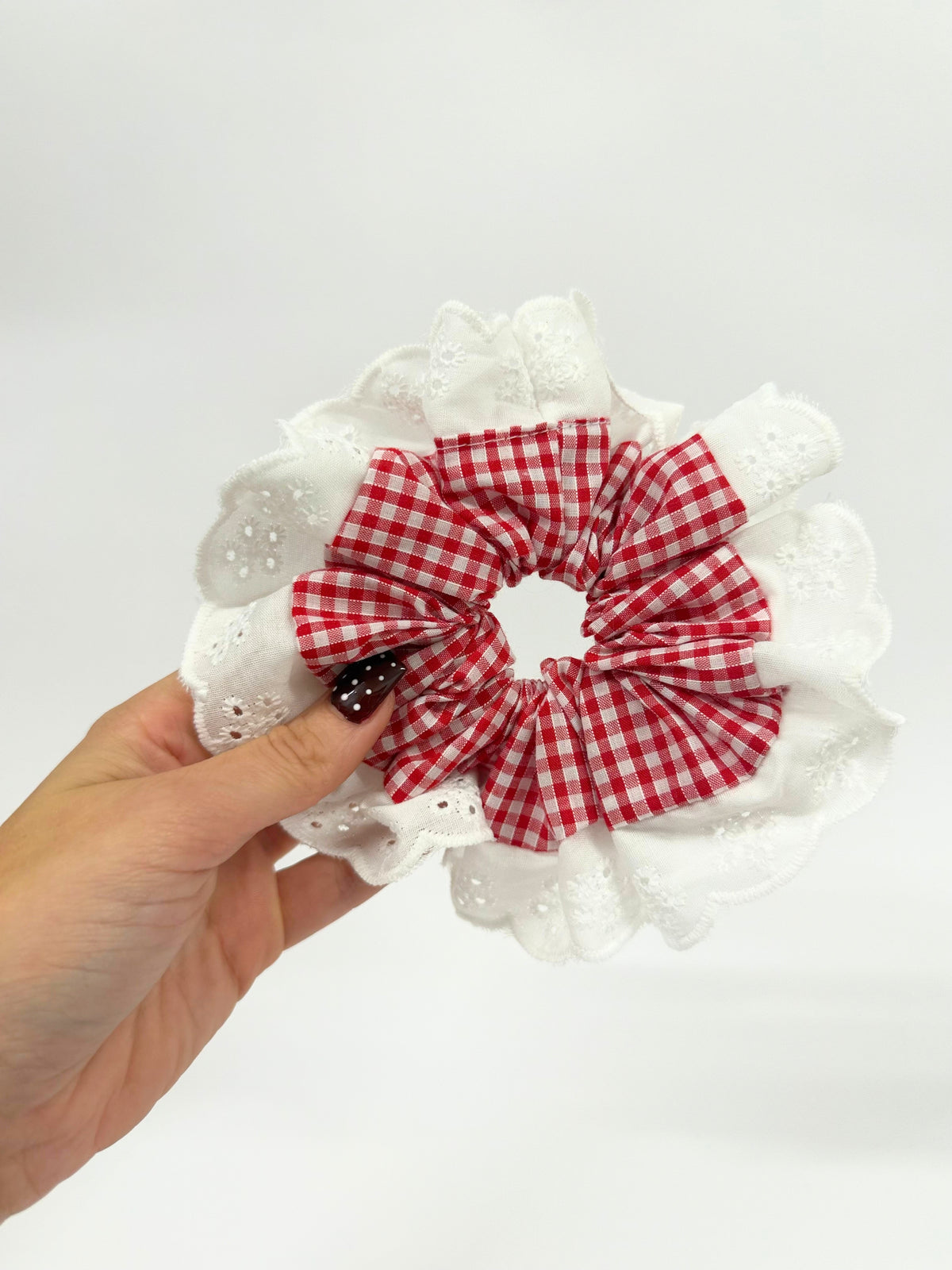 Red Gingham Oversized Ruffle Scrunchie