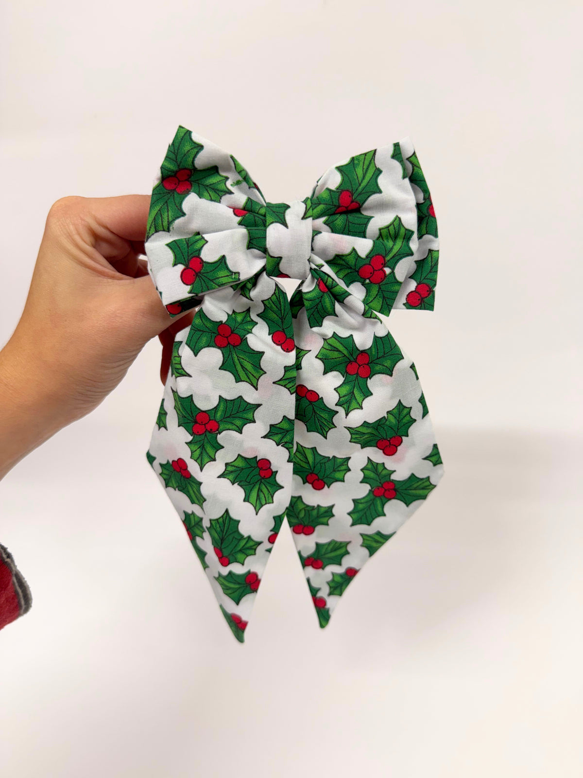 White Holly Christmas Hair Bow