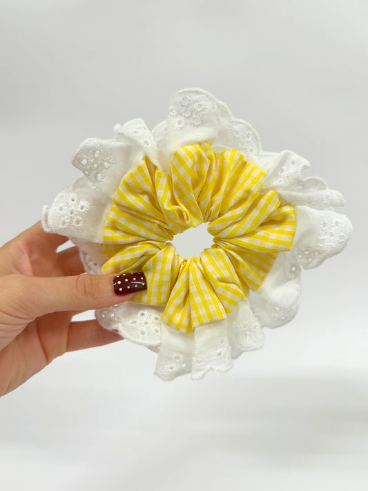 Yellow Gingham Oversized Ruffle Scrunchie