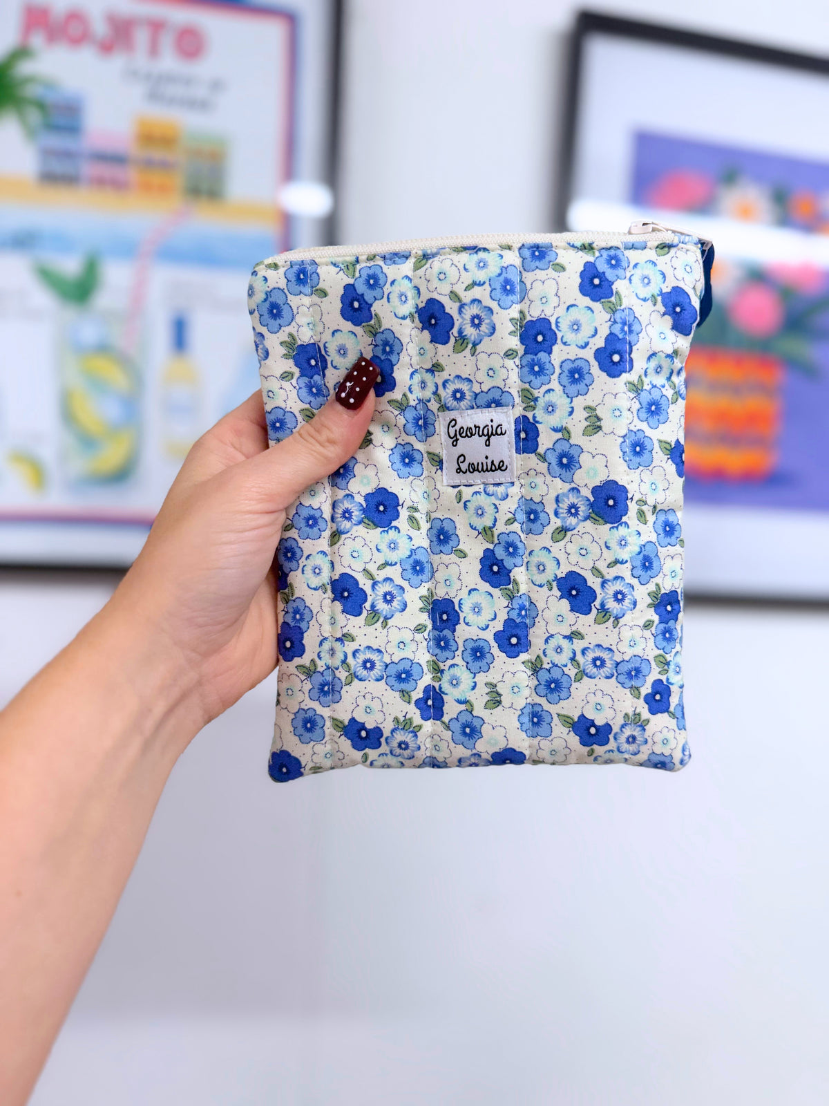 Cream Blue Floral Kindle 6 Inch Sleeve