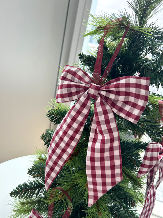Burgundy Red Gingham Bow Christmas Tree Bauble