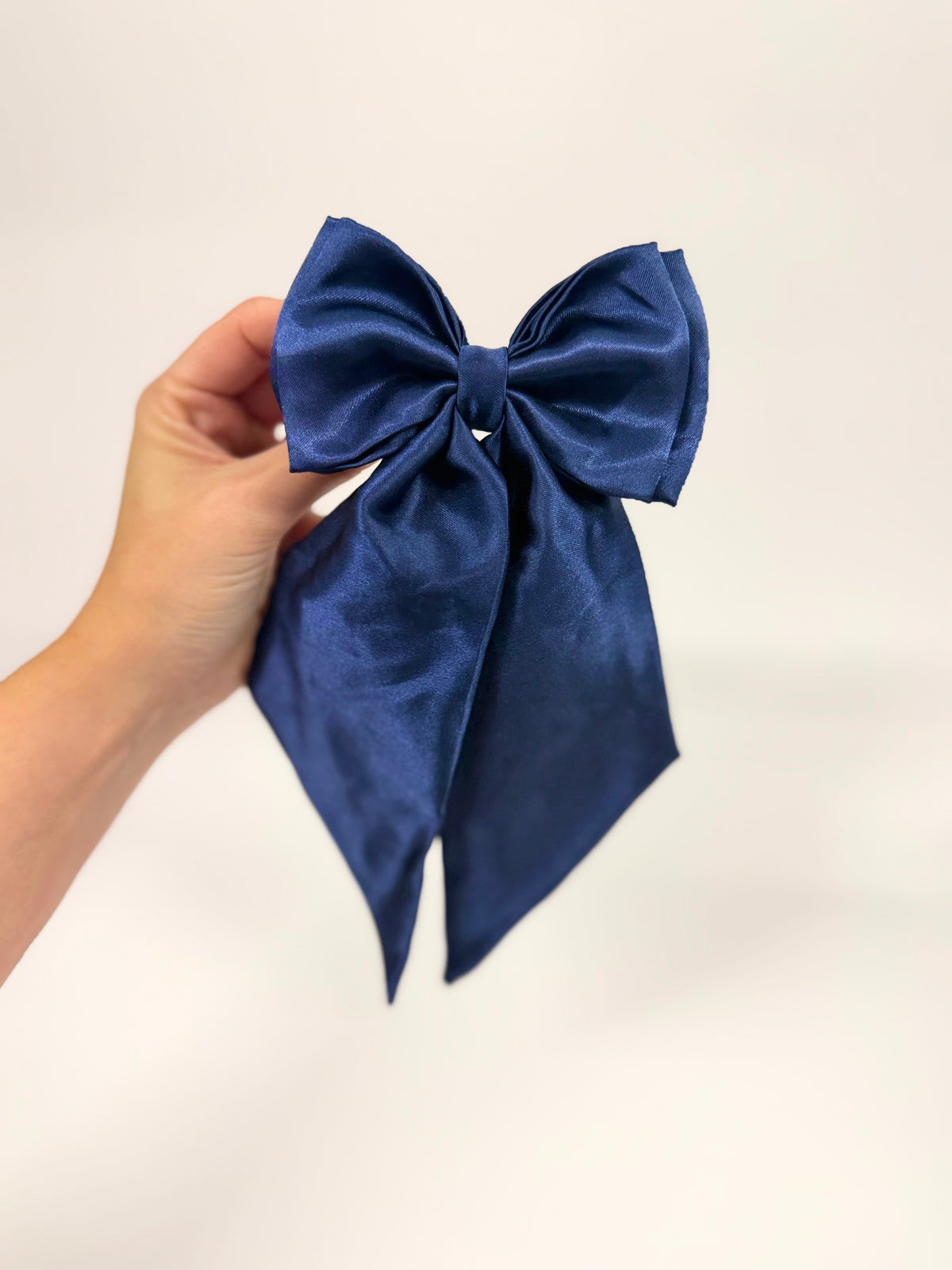 Navy Blue Satin Hair Bow