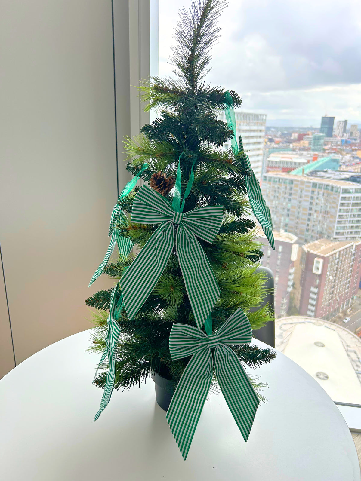 Red Striped Candy Cane Style Christmas Tree Bow