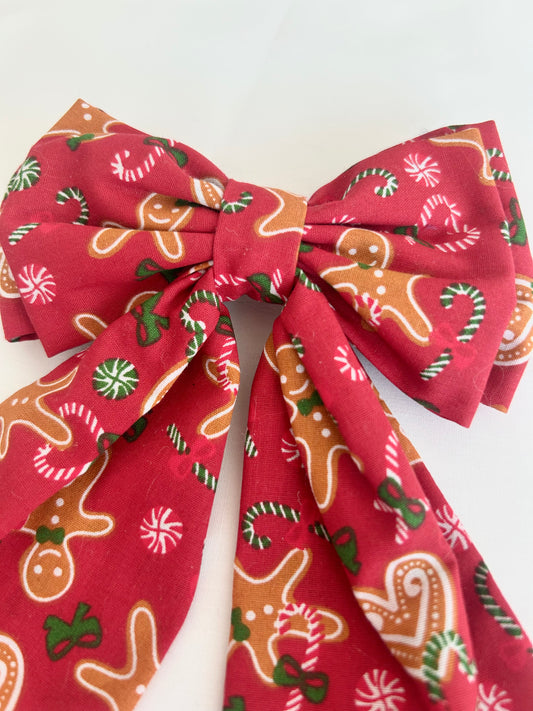 Red Gingerbread Man Christmas Hair Bow