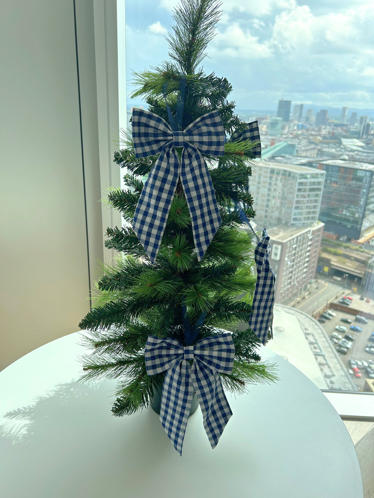 Navy Blue Gingham Christmas Tree Bow