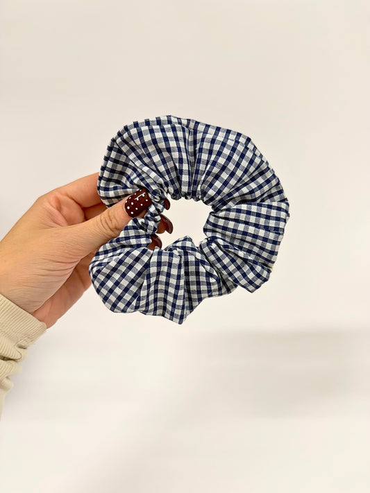 Navy Blue Gingham Large Scrunchie