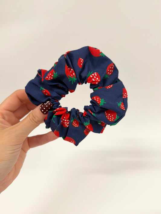 Navy Strawberry Large Scrunchie