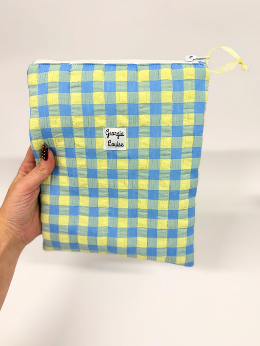 Blueberry Lemon Gingham Book Sleeve with Zipper