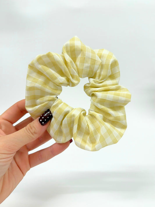 Beige Nude Gingham Large Scrunchie