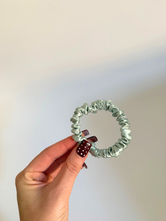 Duck Egg Blue Satin Skinny Scrunchie