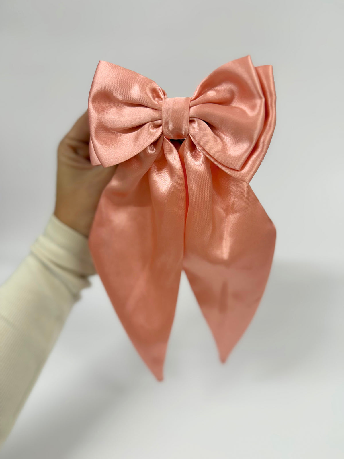 Salmon Pink Satin Hair Bow