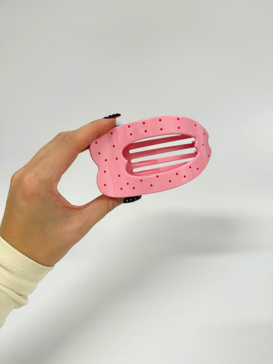 Pink Polka Dot Flat Claw Clip