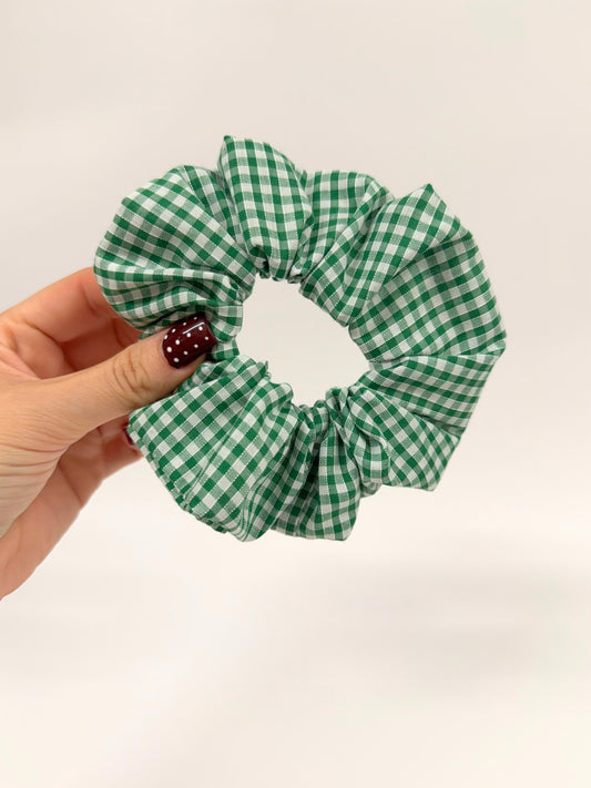 Green Gingham School Large Scrunchie
