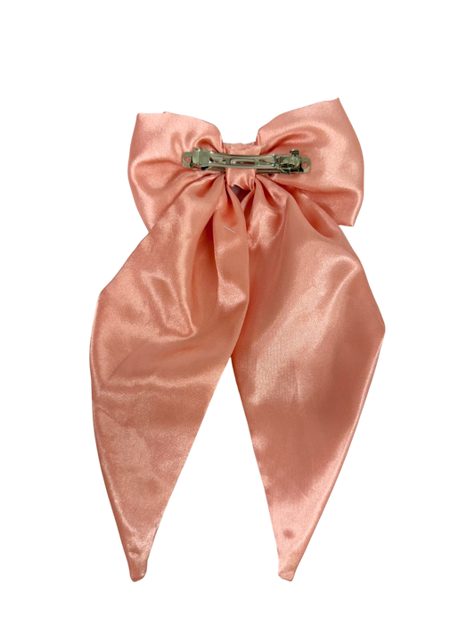 Salmon Pink Satin Hair Bow