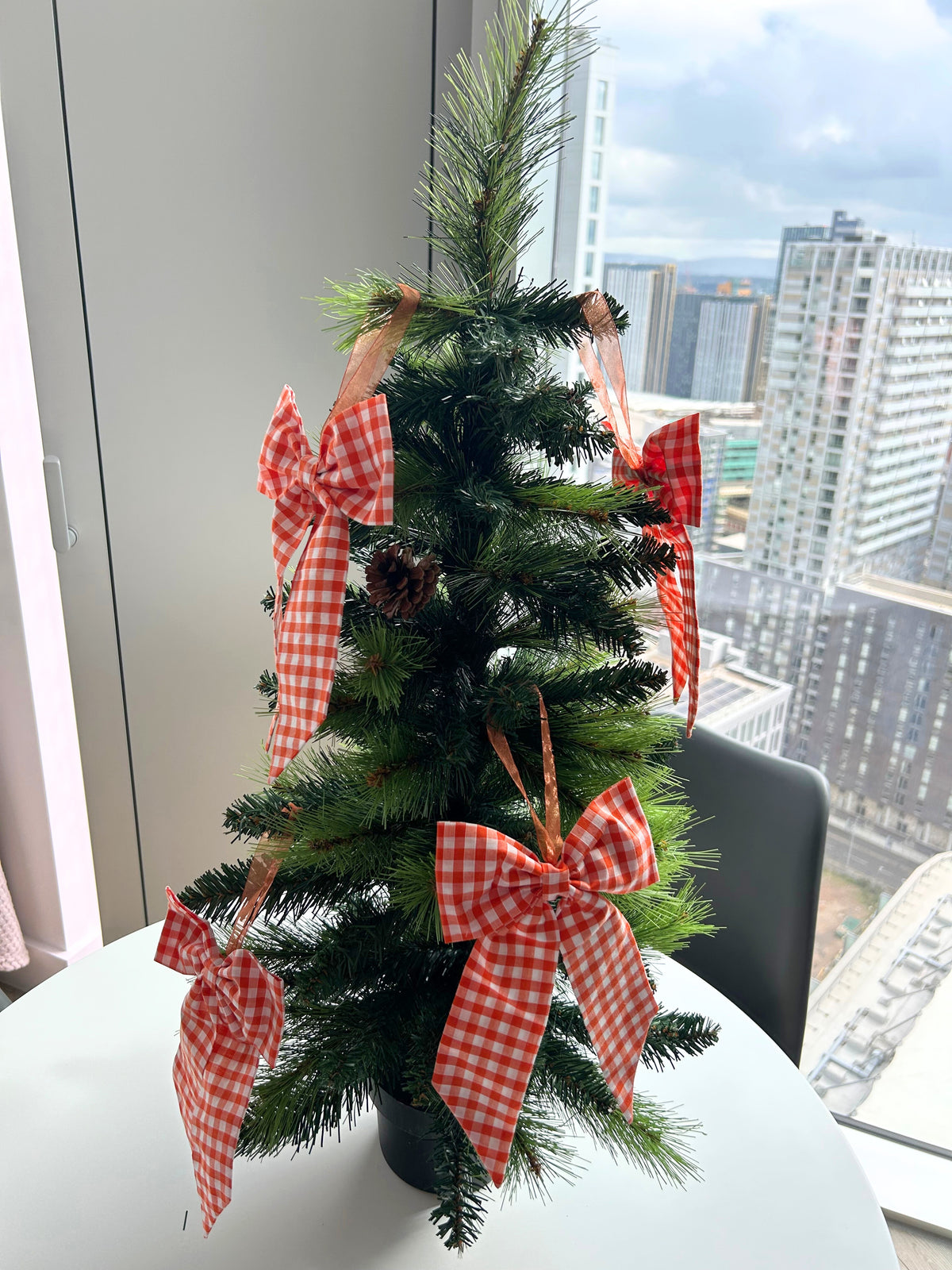 Orange Gingham Christmas Tree Bow