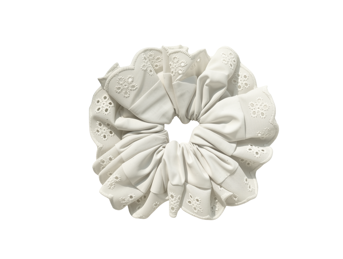 White Oversized Ruffle Scrunchie