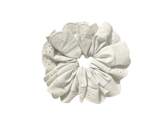 White Oversized Ruffle Scrunchie
