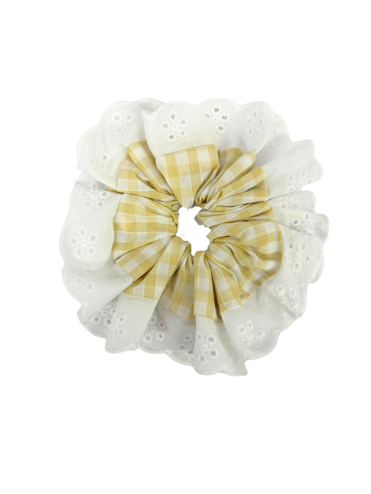 Nude Gingham Oversized Ruffle Scrunchie