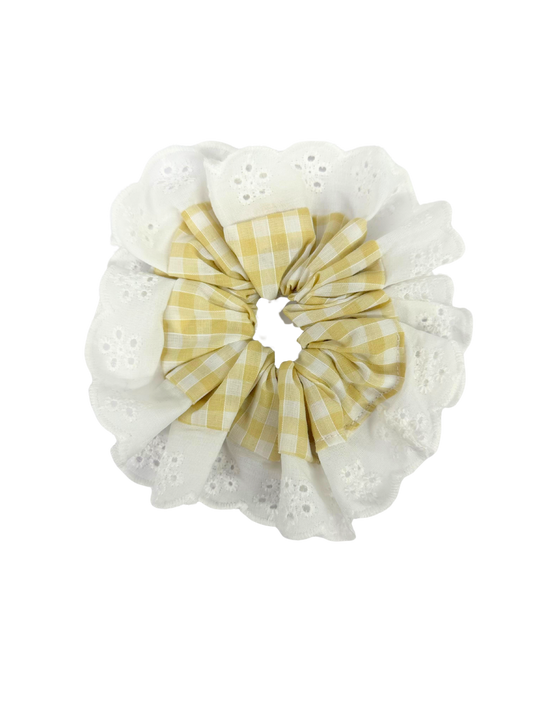 Nude Gingham Oversized Ruffle Scrunchie