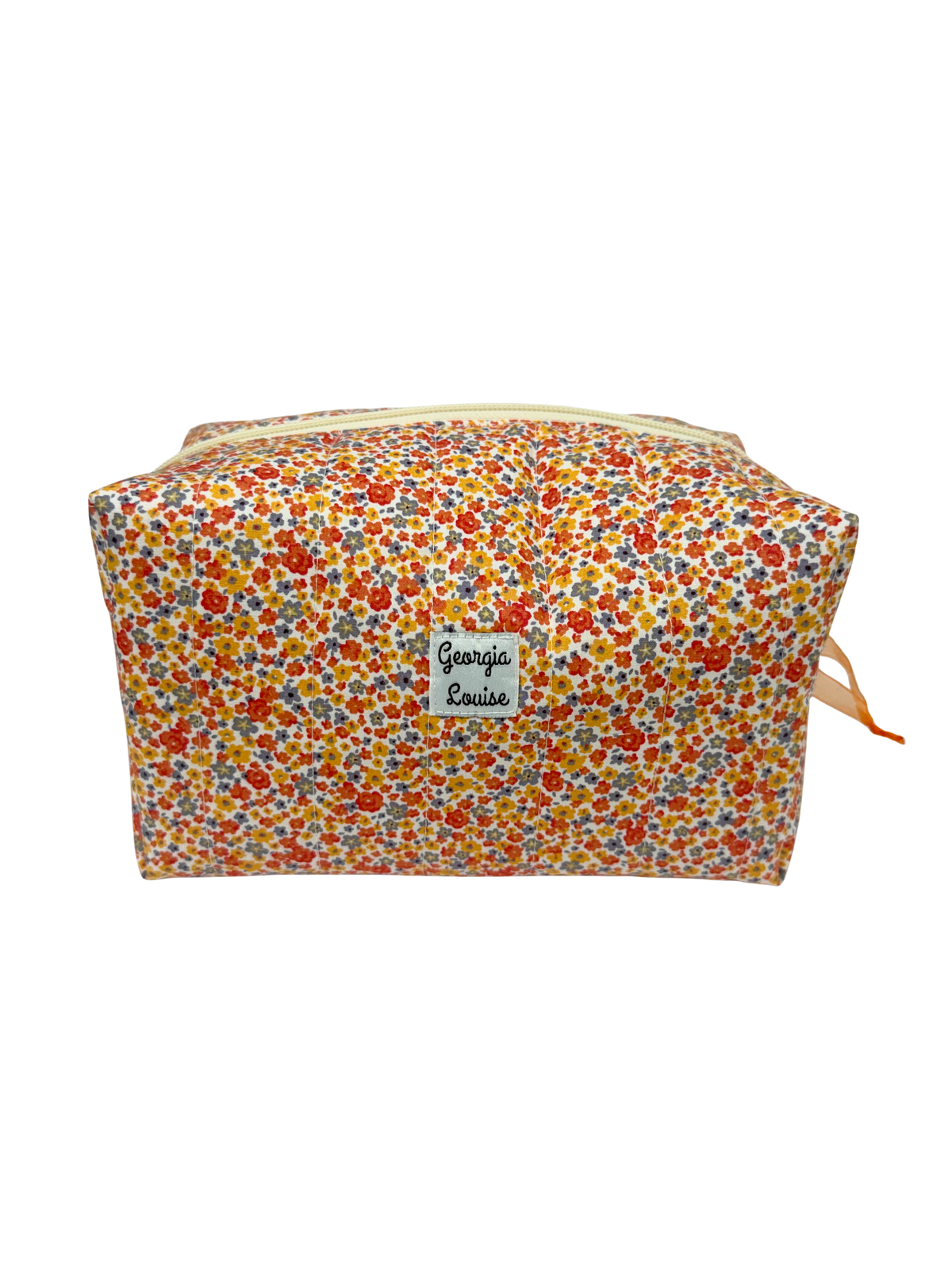 Orange Floral Large Makeup Bag