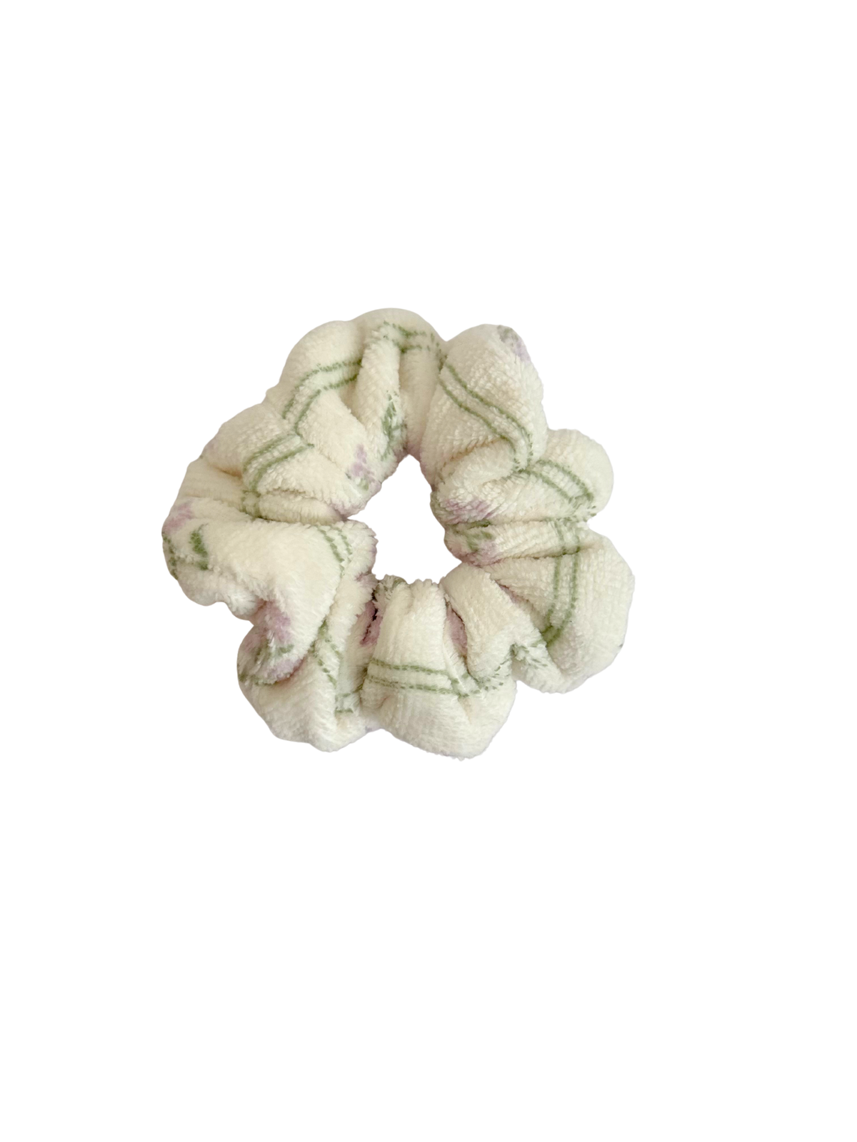 Cream Striped Floral Towel Scrunchie