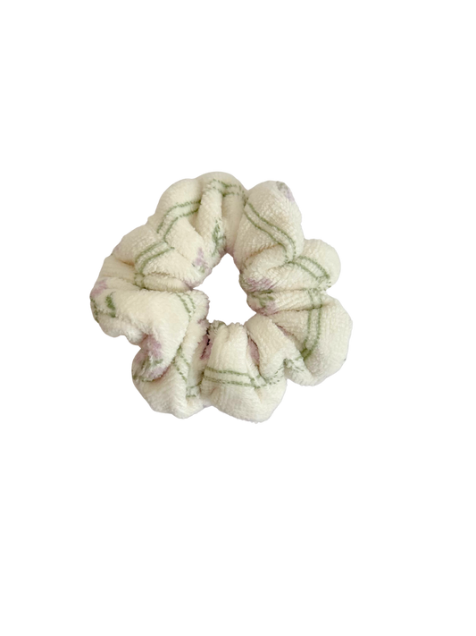 Cream Striped Floral Towel Scrunchie