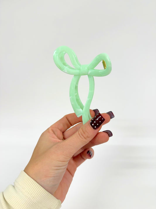 Green Marble Bow Claw Clip