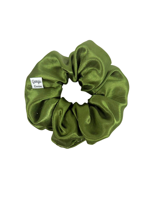Olive Green Satin Large Scrunchie