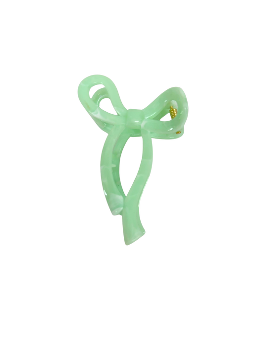 Green Marble Bow Claw Clip