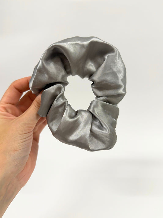 Grey Satin Large Scrunchie