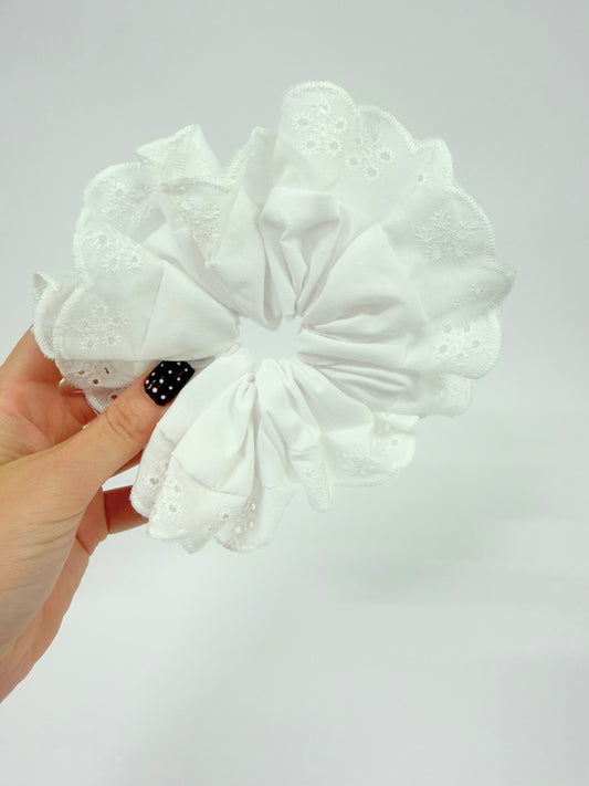 White Oversized Ruffle Scrunchie