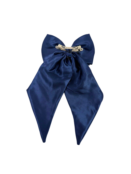 Navy Blue Satin Hair Bow