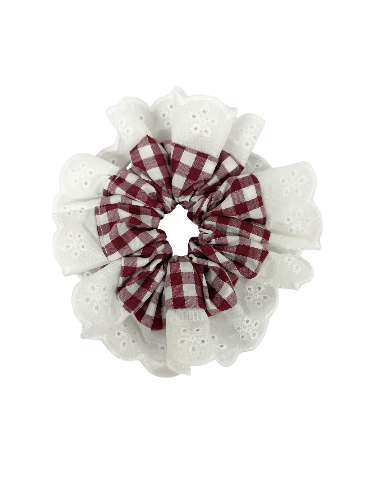 Burgundy Gingham Oversized Ruffle Scrunchie
