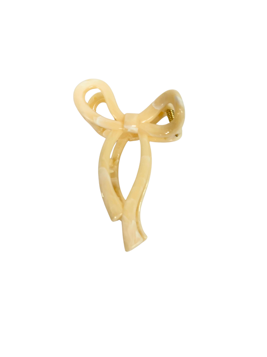 Yellow Marble Bow Claw Clip