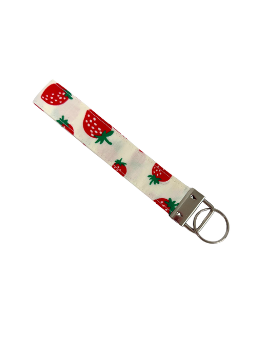 Cream Strawberry Keychain Wristlet