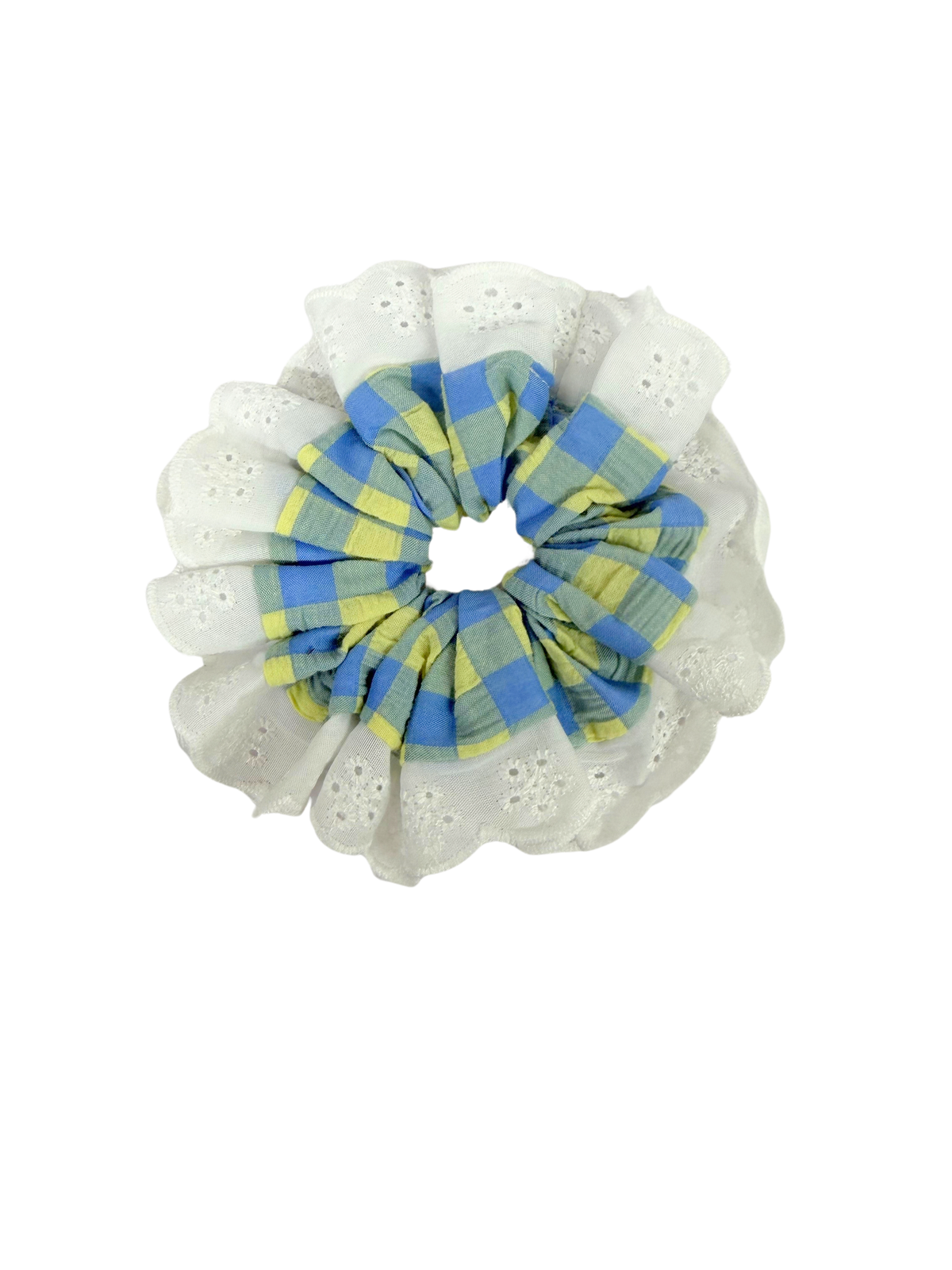 Blueberry & Lemon Gingham Oversized Ruffle Scrunchie