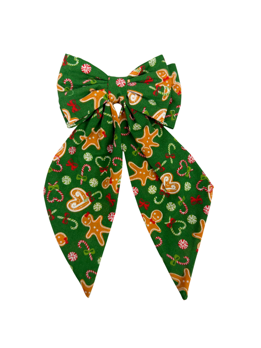 Green Gingerbread Man Christmas Hair Bow