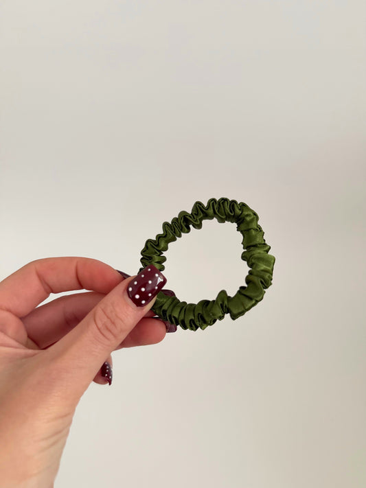 Olive Green Satin Skinny Scrunchie